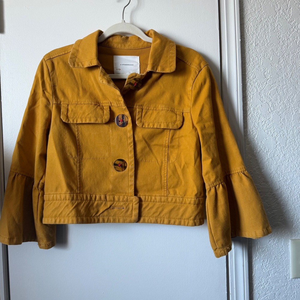 Anthropologie Mustard Yellow Corduroy Cropped Bell Sleeve Jacket Size M